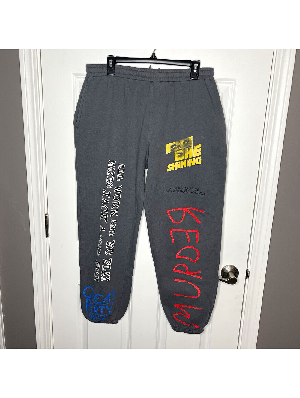 Dumbgood The Shining Graphic Fleece Sweatpants Men’s L Gray Drawstring Pockets